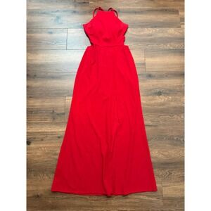 Red Halter Neck Cutout Lace Up Back Maxi Dress Style Size 15 Small